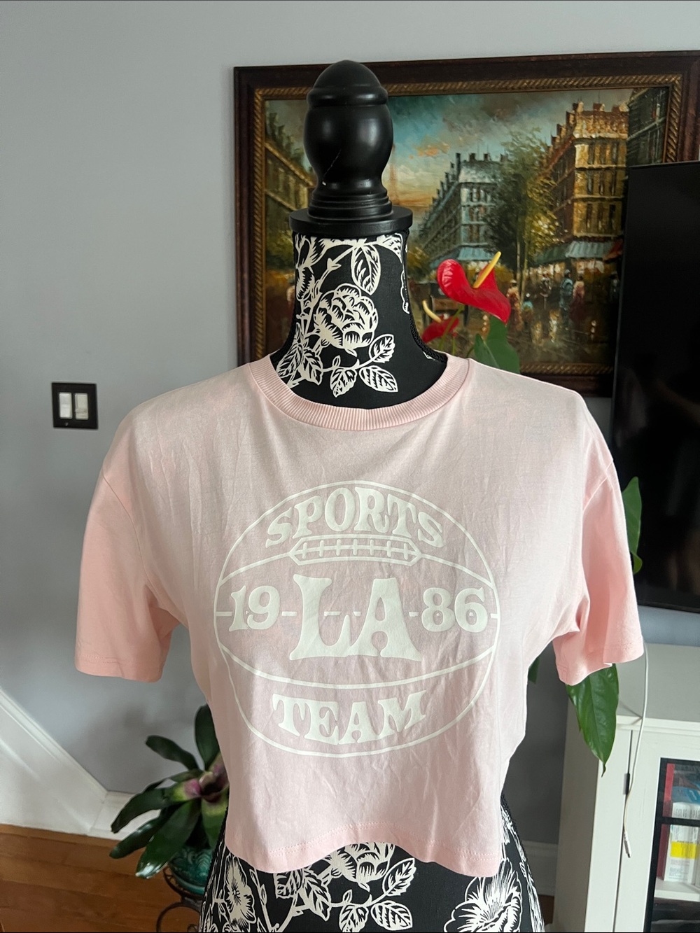 H&M Light Pink Crewneck Tee with Tag Detail